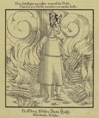 Den bohemske kristne reformatoren Jan Hus blir brent på bålet, Constance, 6. juli 1415 av German School