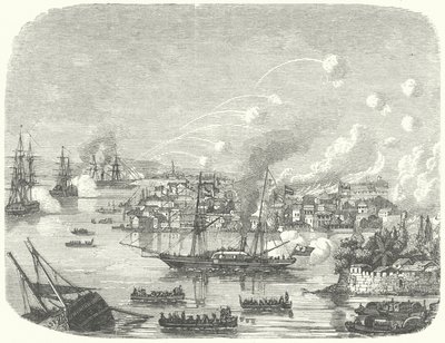 Bombardement av Kanton av den britiske andre opiumskrigen av German School