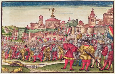 Åpenbaringsboken, kapittel XXV, fra Lutherbibelen, ca. 1530 (farget tresnitt) av German School