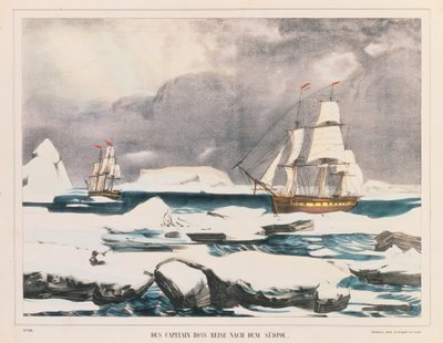 Britisk polfarer Captain Ross-ekspedisjon til Antarktis, utgitt av J. Scholz, Mainz, mellom 1839-42 av German School