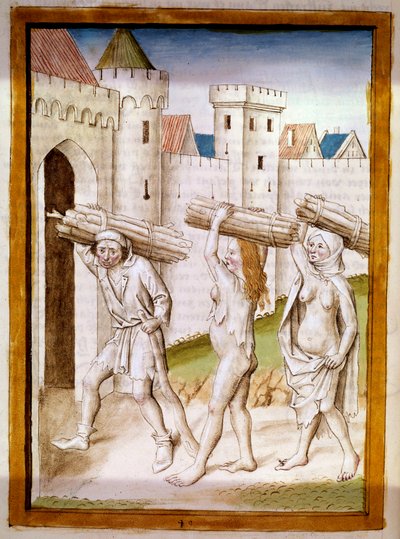 Bucherons Miniature hentet fra en tysk oversettelse av fablene om "Kalila (Calila) og Dimna" av Bidpai. Chantilly fra 1400-tallet, Musee Conde av German School