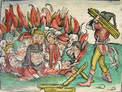 Brenning av jødene, publisert i Nuremberg Chronicle, 1493 av German School