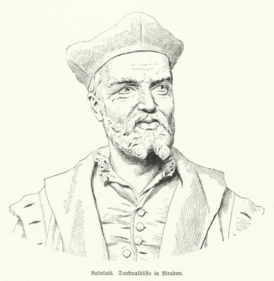 Byste av den franske forfatteren Francois Rabelais i Meudon, Frankrike (litho) av German School