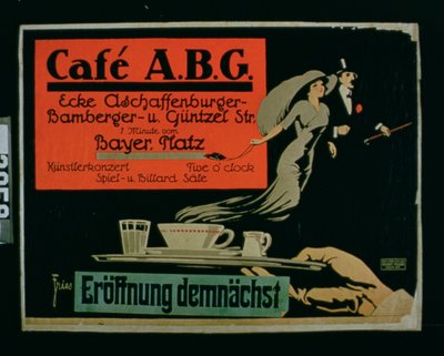 #39;Cafe ABG#39; (fargelitografi) av German School