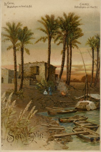 Kairo - Dahabeahs ved Nilen (chromolitho) av German School