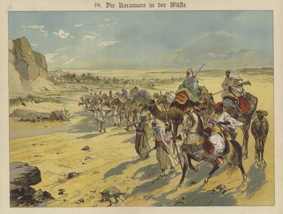 Karavane i den arabiske ørkenen (farge litho) av German School