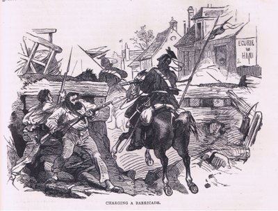 Charging a barricade, Cassells History of the War between France and Germany utgitt av Cassell and Company Limited, ca. 1890 (litho) av German School