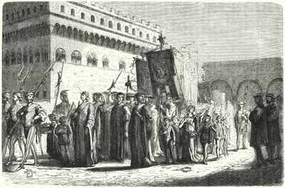 Barneprosesjon i Firenze under styre av Girolamo Savonarola (gravering) av German School