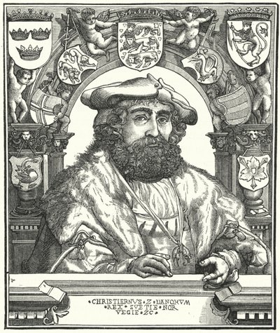Christian II, konge av Danmark, Norge og Sverige (gravering) av German School