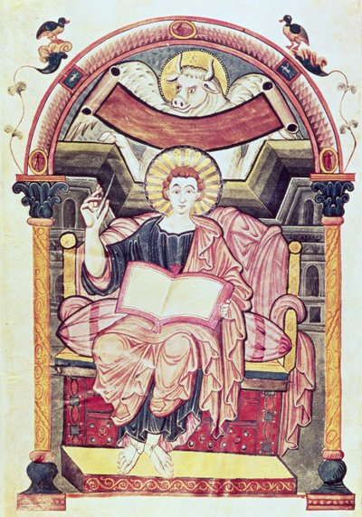 Torsk 22. f.85v St. Lukas evangelisten, fra Treves, karolingisk, ca. 800 e.Kr. av German School