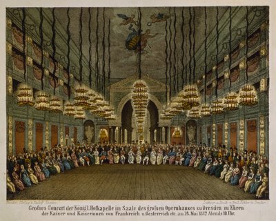 Konsert av det kongelige bandet i auditoriet til Dresden Opera House til ære for det keiserlige paret, 1812 (farge litho) av German School