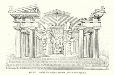 Bygging av et gammelt gresk dorisk tempel (gravering) av German School