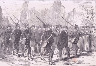 Konvoi av fanger, Cassells historie om krigen mellom Frankrike og Tyskland utgitt av Cassell and Company Limited, ca. 1890 (litho) av German School