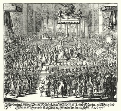 Kroning av kong William III og dronning Mary i Westminster Abbey av German School