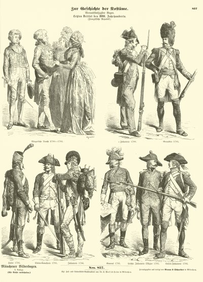 Kostymer og militæruniformer fra det republikanske Frankrike, 1790-tallet av German School