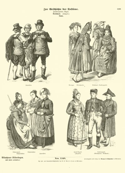 Kostymer fra Baden, Tyskland, 1800-tallet av German School