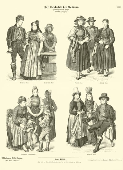 Kostymer fra Baden, Tyskland, 1800-tallet av German School