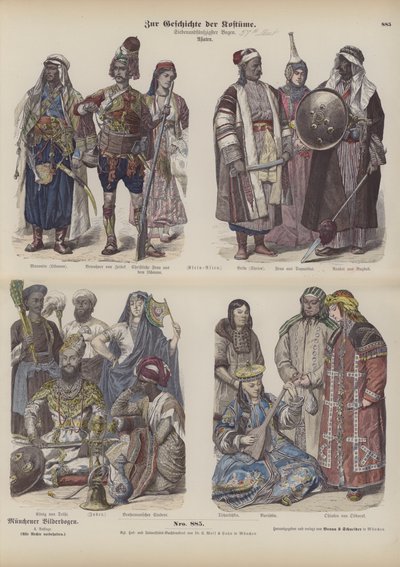 Kostymer i Asia (farget gravering) av German School