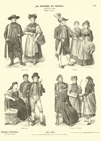 Kostymer fra Baden, Tyskland, 1800-tallet av German School