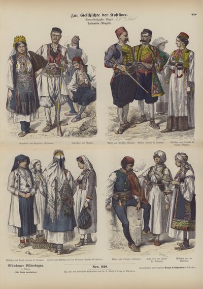 Dalmatiske kostymer, sent på 1800-tallet (farget gravering) av German School