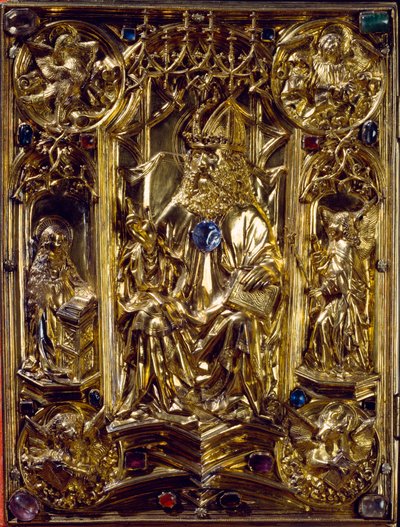 Das Reichsevangeliar Engler og symboler til de fire evangelistene. The Evangelical of Aachen. Kunsthistorisches Museum fra 800-tallet, Wien av German School