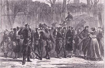Avgang av det tiende regiment av nasjonalgardister til avanserte stillinger, Cassells History of the War between France and Germany utgitt av Cassell and Company Limited, ca. 1890 (litho) av German School