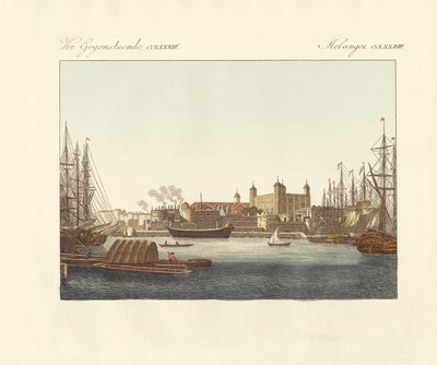 Beskrivelse av Tower of London (farget gravering) av German School