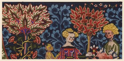 Detalj fra Kjærlighetens frukthage, billedvev fra Alsace av German School