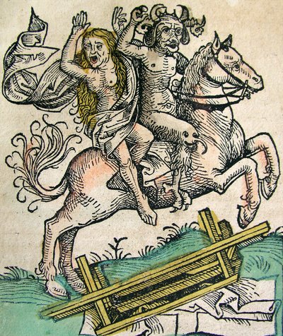 Devil and a Woman on horseback, publisert i Nuremberg Chronicle, 1493 av German School