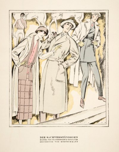 «Ekspertene», reklame for frakker av Stawropulos amp; Moldauer, fra Styl, utgitt 1922 (pochoir-trykk) av German School