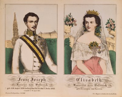 Dobbeltportrett av keiser Franz Joseph I av Østerrike, og keiserinne Elizabeth, fra Neuruppiner Bilderbogen, 1854 av German School