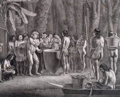Drikkefestivalen til Coroados-stammen, ca. 1835-50 av German School