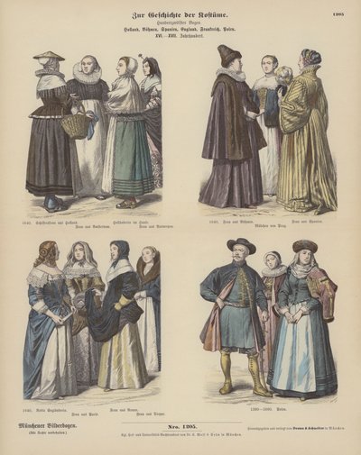nederlandske, bohemske, spanske, engelske, franske og polske kostymer av German School
