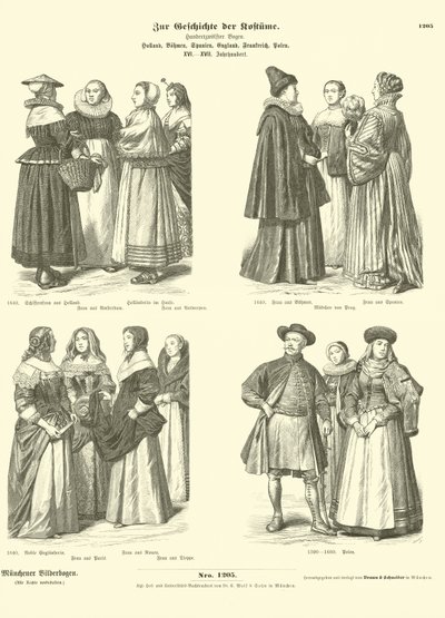 nederlandsk, bohemsk, spansk, engelsk, fransk og polsk, kostymer, 16. - 17. århundre av German School
