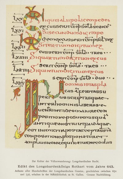 Edikt av Rothari, kongen av langobardene, 643 (farge litho) av German School