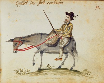 Egerton 1269 f.92 Mann som rir på et muldyr, fra albumet Amicorum, av Moyses Walens, Köln av German School