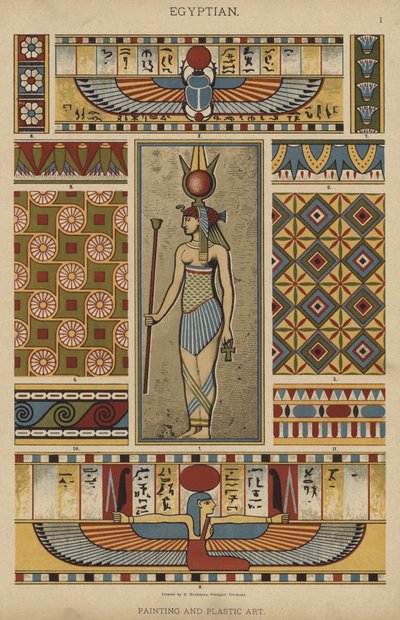 Egyptisk, maleri og plastisk kunst (farge litho) av German School