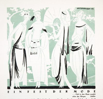 En fest for mote, fra Styl, utgivelsesdato 1922 (pochoir-trykk) av German School