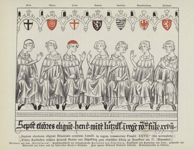 Valg av Henrik VII av Luxembourg som hellig romersk keiser, Frankfurt, 27. november 1308 (farge litho) av German School