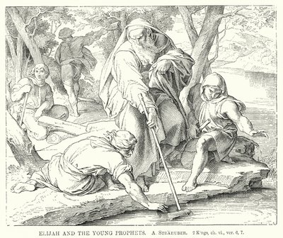 Elia og de unge profetene, 2 Konger, kap vi, ver 6, 7 (gravering) av German School