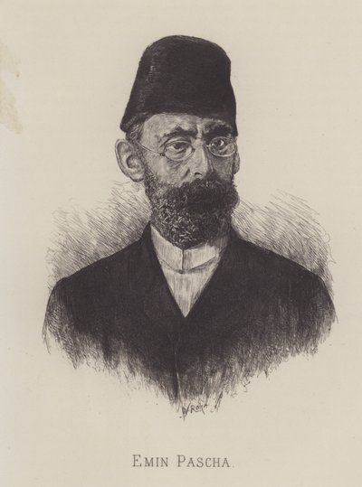Emin Pasha , tysk lege, oppdagelsesreisende og guvernør i den egyptiske provinsen Ekvatoria (litho) av German School