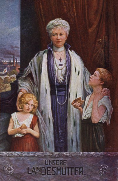 Keiserinne Augusta Victoria av Tyskland, nasjonens mor (fargelitografi) av German School