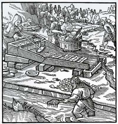 Gravering fra De re metallica (Om metallers natur), av Georg Pawer eller Georgius Agricola (1494-1555) av German School