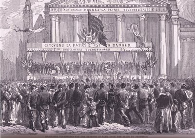 Registrering av frivillige for forsvaret av Paris, Cassells History of the War between France and Germany utgitt av Cassell and Company Limited, ca. 1890 (litho) av German School