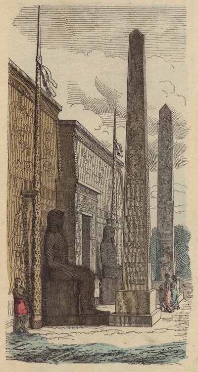 Inngang til et gammelt egyptisk palasstempel (farget gravering) av German School