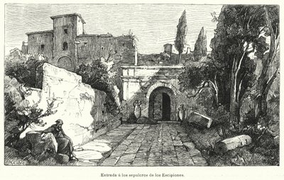 Inngang til Scipios grav, Roma (litho) av German School