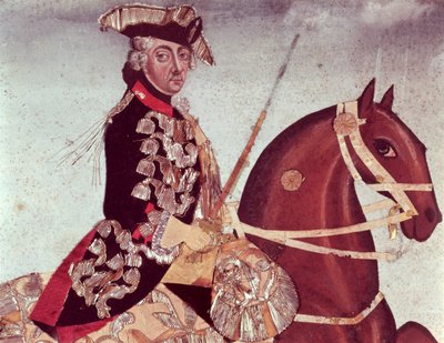 Rytterportrett av kong Fredrik den store av Preussen (1712-86) (wc og gulltråd på papir) av German School