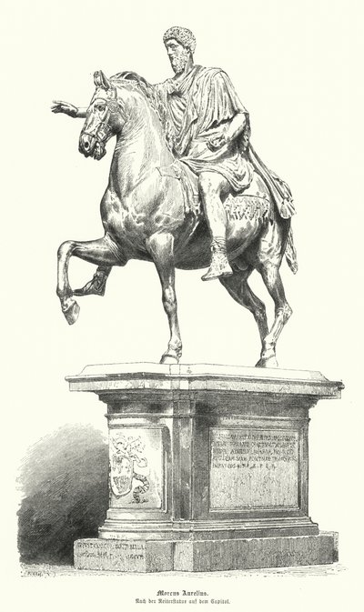 Rytterstatue av Marcus Aurelius, romersk keiser (gravering) av German School