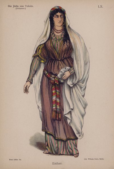 Esther, fra Die Judin von Toledo (Jødinnen i Toledo) av Franz Grillparzer (farge litho) av German School