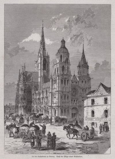 Evreux-katedralen, Normandie, Frankrike (gravering) av German School
